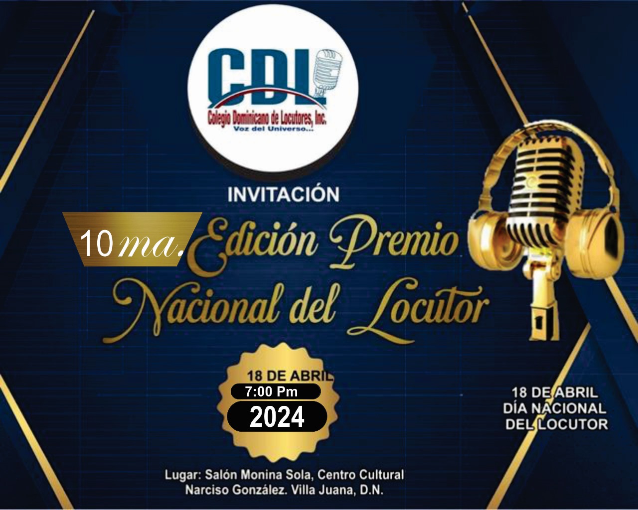 VER INVITACIONColegio Dominicano de Locutores convoca al Premio Nacional del Locutor 2024 dedicado este año al destacado locutor Rafy Miliano.